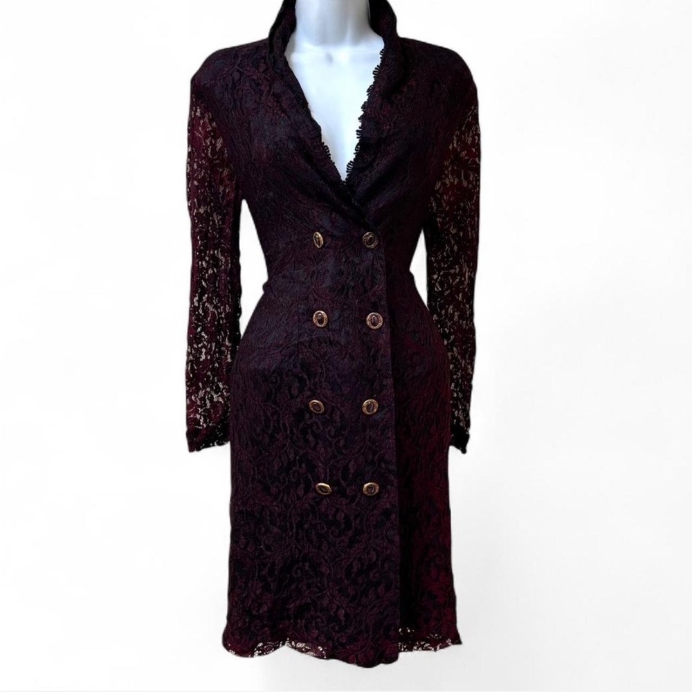 Goth Vintage Burgundy Lace Dress, Vampire, Morticia, Glam Goth Dress, Black Lace